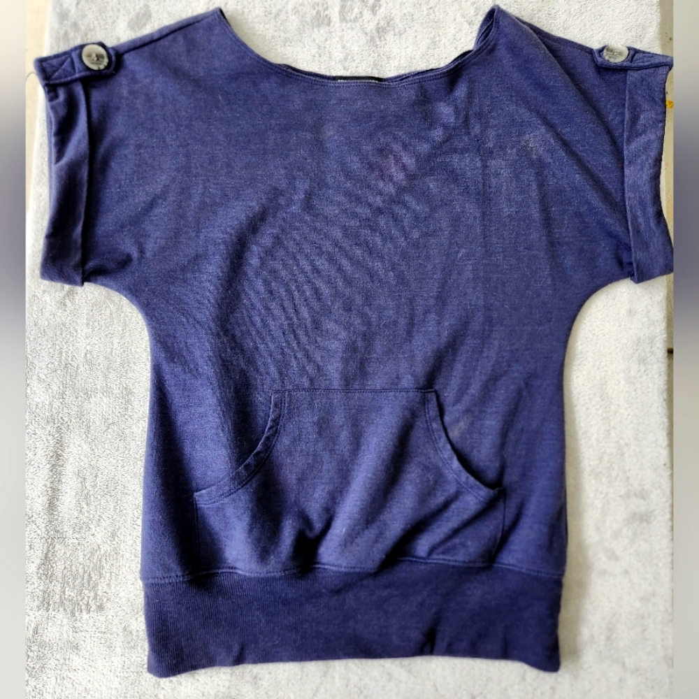 Navy Blue Scoop Neck Boat Style T-Shirt